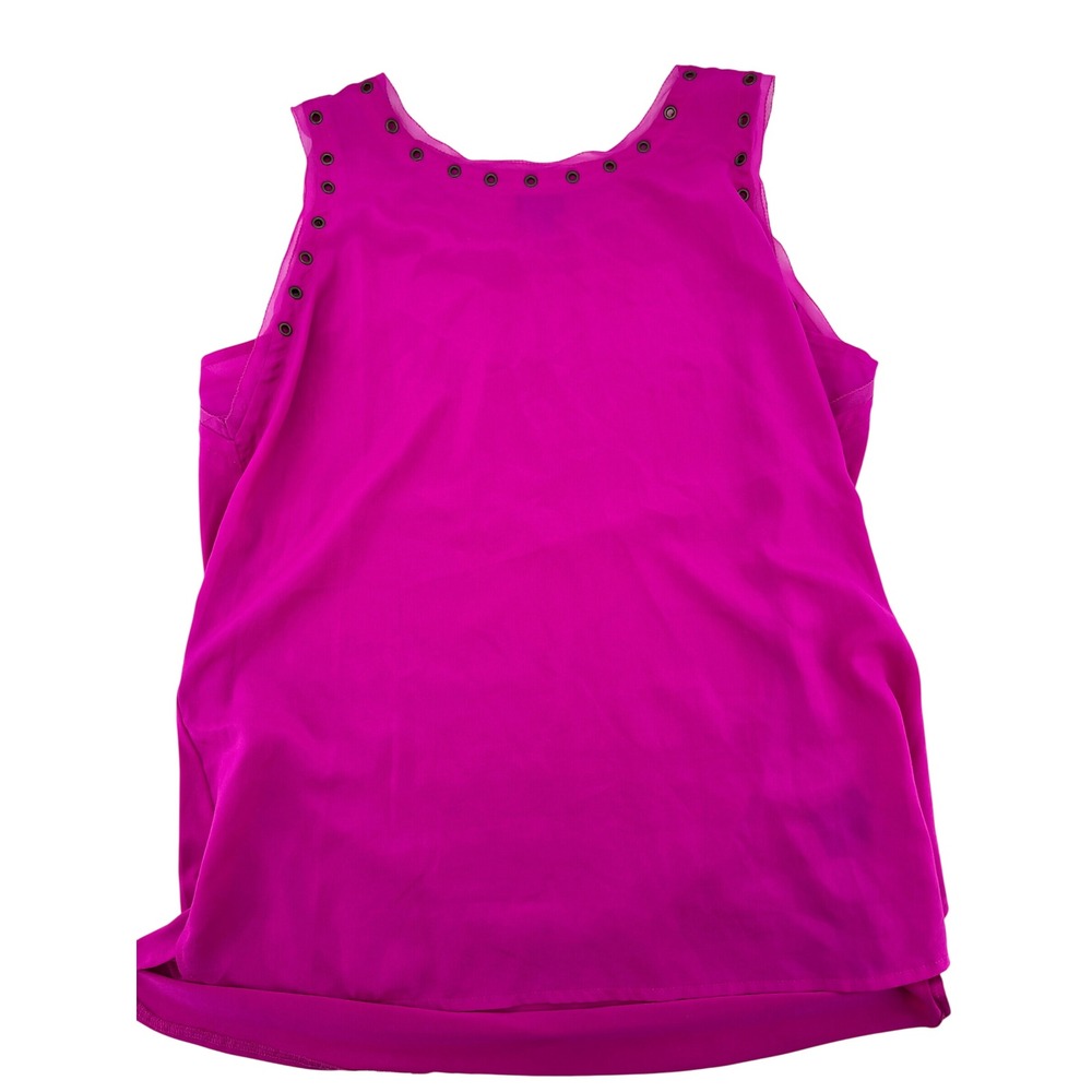 Worthington Magenta Pink Grommet Detail Sleeveless Chiffon Layered Blouse XL